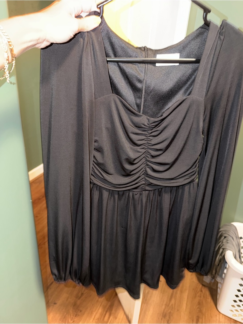 Pink Lily Black Ruched Long-Sleeve Jumpsuit Romper